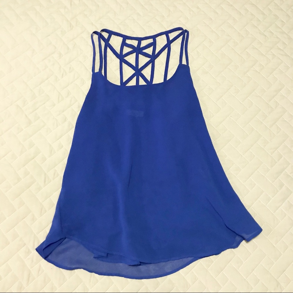 🌟B1G1 Flowy Royal Blue Chiffon Geometric Tank Top - Picture 1 of 3